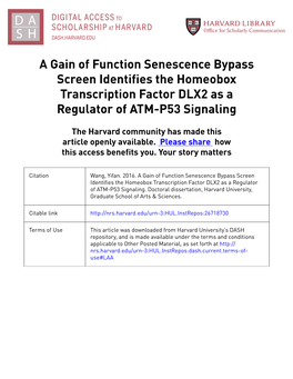 A Gain of Function Senescence Bypass Screen Identifies the Homeobox Transcription Factor DLX2 As a Regulator of ATM-P53 Signaling