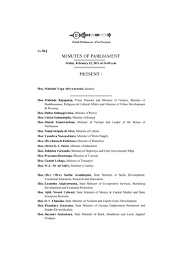 Minutes of Parliament for 12.02.2021