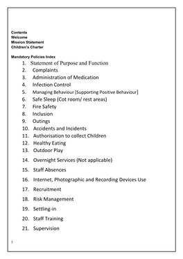 1. Statement of Purpose and Function 2. Complaints 3. Administration of Medication 4