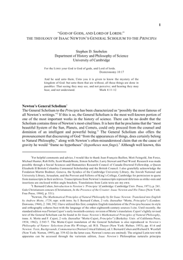 Theology of the General Scholium and Arguments Presented in the Newtonian Samuel Clarke’S Scripture-Doctrine of the Trinity (London, 1712)