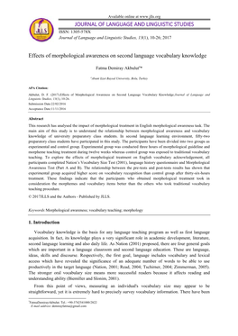 JOURNAL of LANGUAGE and LINGUISTIC STUDIES ISSN: 1305-578X Journal of Language and Linguistic Studies, 13(1), 10-26; 2017