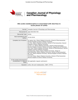 Bile Acids Malabsorption Is Associated with Diarrhea in Acute Phase of Colitis