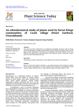 An Ethnobotanical Study of Plants Used by Forest Fringe Communities of Lwali Village (Pauri Garhwal, Uttarakhand)