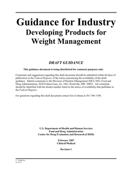 Guidance for Industry Developing Products for Weight Management