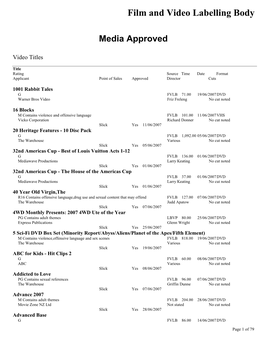 Film and Video Labelling Body Media Approved