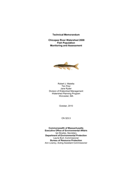 Technical Memorandum Chicopee River Watershed 2008 Fish
