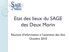 Etat Des Lieux Du SAGE Des Deux Morin