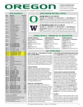 2019 Oregon Softball Notes 2019 SCHEDULE KEY STORYLINES