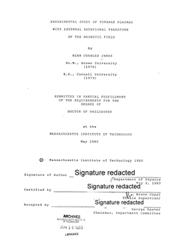 Signatureredacted 0/Department of Physics Msy 2, 1980