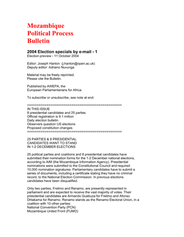 Mozambique Political Process Bulletin