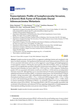 Transcriptomic Profile of Lymphovascular Invasion, a Known Risk Factor of Pancreatic Ductal Adenocarcinoma Metastasis