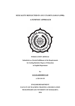 Sexuality Reflected in Ayu Utami's Saman (1998): a Feminist Approach