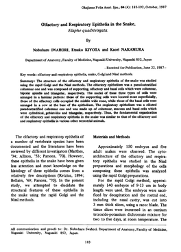 The Olfactory and Respiratory Epithelia of a Number Qf Vertebrate Species