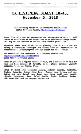 DX LISTENING DIGEST 18-45, November 5, 2018 DX LISTENING DIGEST 18-45, November 5, 2018 - 12 Nov 2018 05:10:48