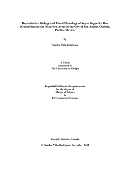 Reproductive Biology and Floral Phenology of Sicyos Deppei G. Don (Cucurbitaceae) in Disturbed Areas in the City of San Andres Cholula, Puebla, Mexico