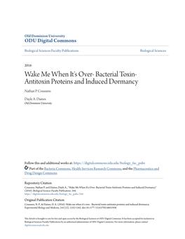 Bacterial Toxin-Antitoxin Proteins and Induced Dormancy" (2016)