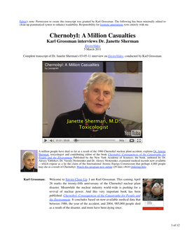 Chernobyl: a Million Casualties Karl Grossman Interviews Dr