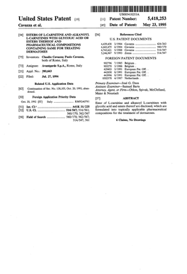 |I|||||||||||III USOO5418253A United States Patent (19) 11 Patent Number: 5,418,253 Cavazza Et Al