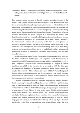 GEORGIJ A. KLIMOV: Etymological Dictionary of the Kartvelian Languages