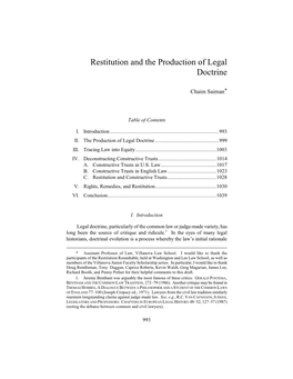 Restitution and the Production of Legal Doctrine