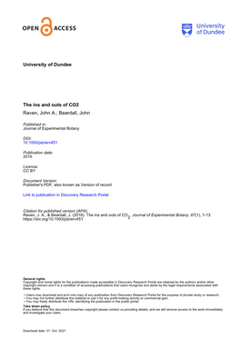 University of Dundee the Ins and Outs of CO2 Raven, John A