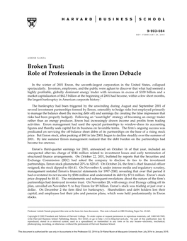 Broken Trust: Role of Professionals in the Enron Debacle