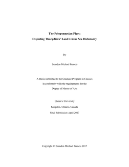 The Peloponnesian Fleet: Disputing Thucydides' Land Versus Sea