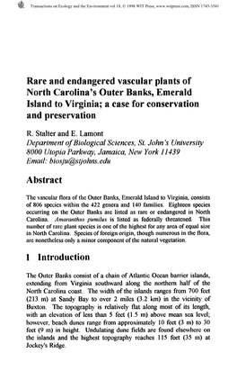 Rare and Endangered Vascular Plants of North Carolina's