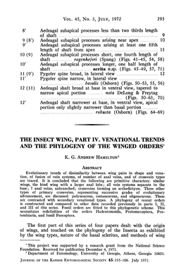 The Insect Wing, Part IV. Venational Trends and the Phylogeny of The