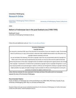 Reform of Indonesian Law in the Post-Soeharto Era (1998-1999)