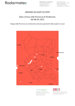 SERVIZIO DI ALERT EX-POST Gelo E Brina Nella Provincia Di Pordenone