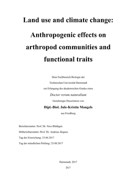 Anthropogenic Effects on Arthropod Communities and Functional Traits