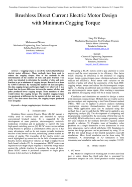 Brushless Direct Current Electric Motor Design with Minimum Cogging Torque