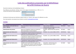 Liste Des Publications Proposées Par La Bibliothèque De La DG Victimes De Guerre