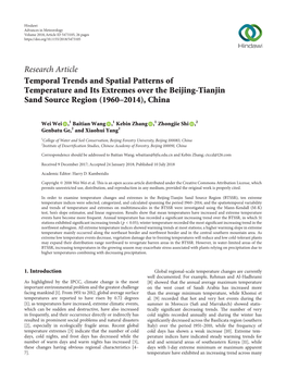 Temporal Trends and Spatial Patterns of Temperature and Its Extremes Over the Beijing-Tianjin Sand Source Region (1960–2014), China