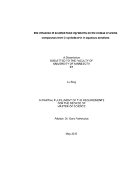 The Influence of Selected Food Ingredients on the Release of Aroma Compounds from Β-Cyclodextrin in Aqueous Solutions