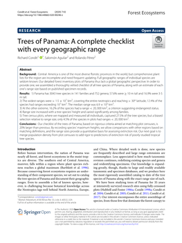 Trees of Panama: a Complete Checklist with Every Geographic Range Richard Condit1 *, Salomón Aguilar2 and Rolando Pérez2