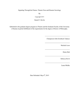 Theatre Fires and Disaster Sociology by Daniel F. Devlin Submitted to The