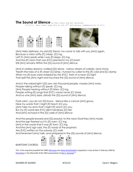 SOUNDS of SILENCE 9/11/11 Carol J. Wagers [Am] Hello Darkness, My