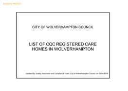 List of Cqc Registered Care Homes in Wolverhampton