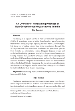 An Overview of Fundraising Practices of Non-Governmental Organisations in India Sibi George*