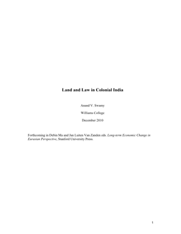 Land and Law in Colonial India