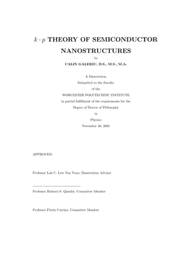 K · P THEORY of SEMICONDUCTOR NANOSTRUCTURES