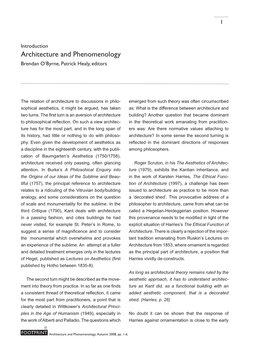 Architecture and Phenomenology Brendan O’Byrne, Patrick Healy, Editors