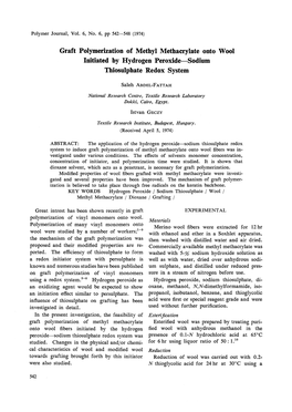 Graft Polymerization of Methyl Methacrylate Onto Wool Initiated by Hydrogen Peroxide-Sodium Thiosulphate Redox System