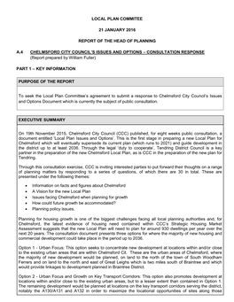 Local Plan Commitee 21 January 2016 Report of The