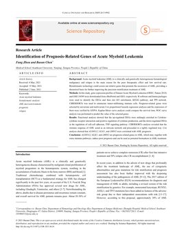 Identification of Prognosis-Related Genes of Acute Myeloid Leukemia Fang Zhou and Baoan Chen*