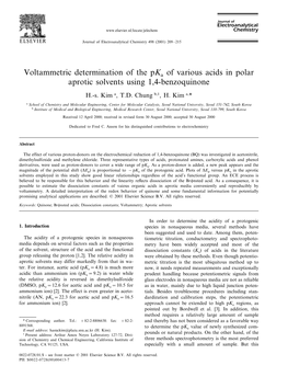 Voltammetric Determination of the Pka of Various Acids in Polar Aprotic Solvents Using 1,4-Benzoquinone