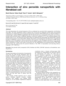 Interaction of Zinc Peroxide Nanoparticle with Fibrobalast Cell