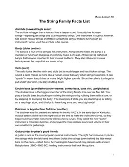 The String Family Facts List